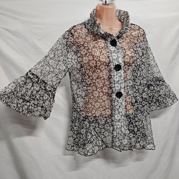 Damee Inc. Sheer Net Sequined Wired Collar Women Jacket Size XL Floral - Picture 6 of 13